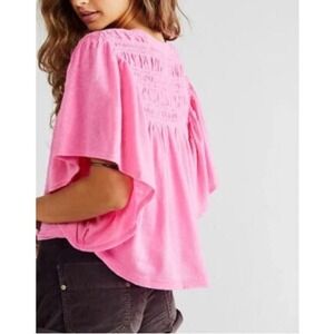 Free People Ruffled Up Shirt Top Hot Pink NWT